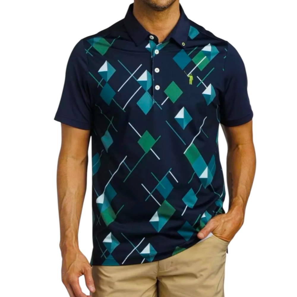 William Murray Golf Chip‎ & Chad S/S Polo Navy Blue Green L NWT Retired Print